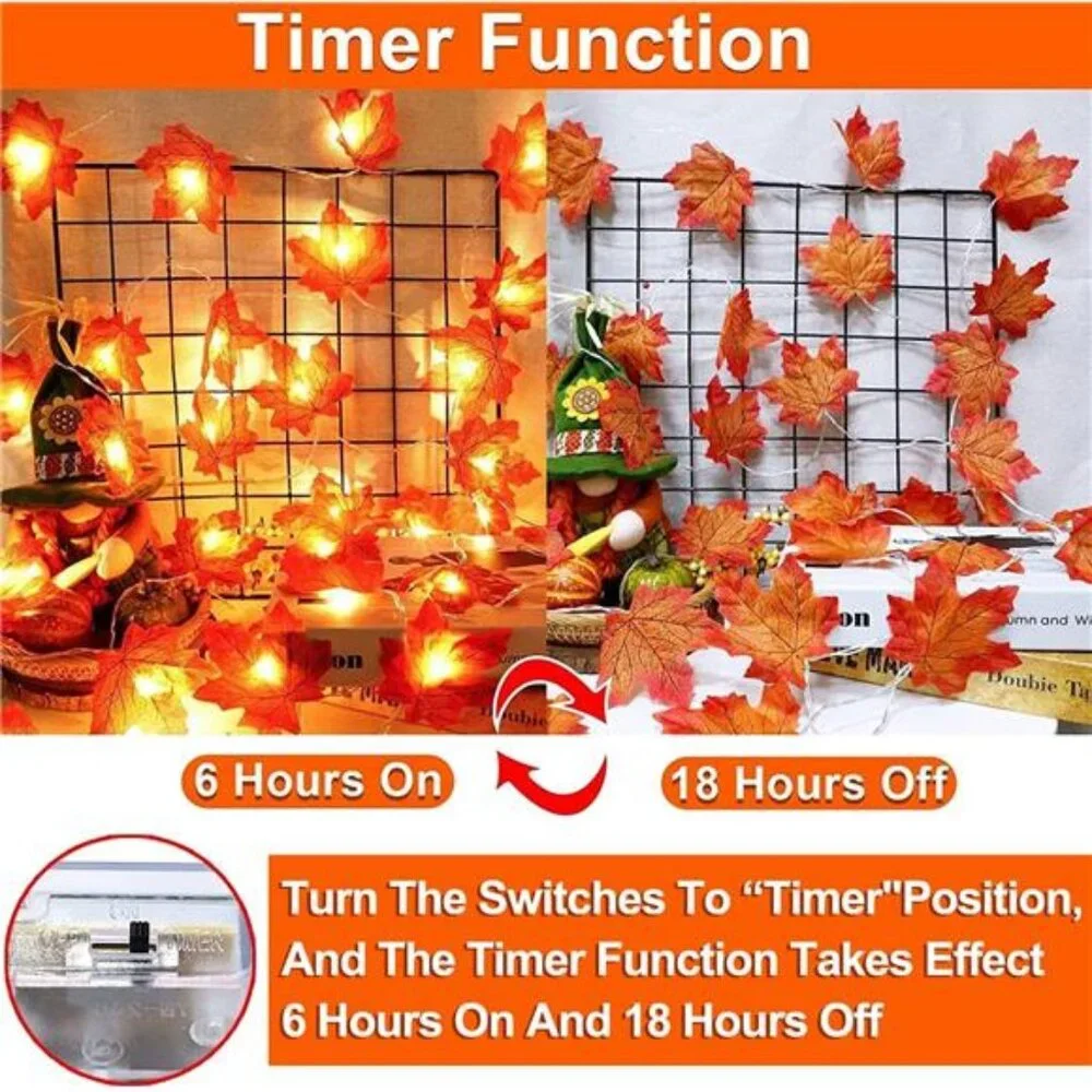 3 Pack 30ft Fall Garland with Timer, 60 LED Leaf Lights, Battery‎ Operated